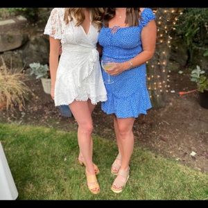 flutter sleeve faux wrap white dress size S